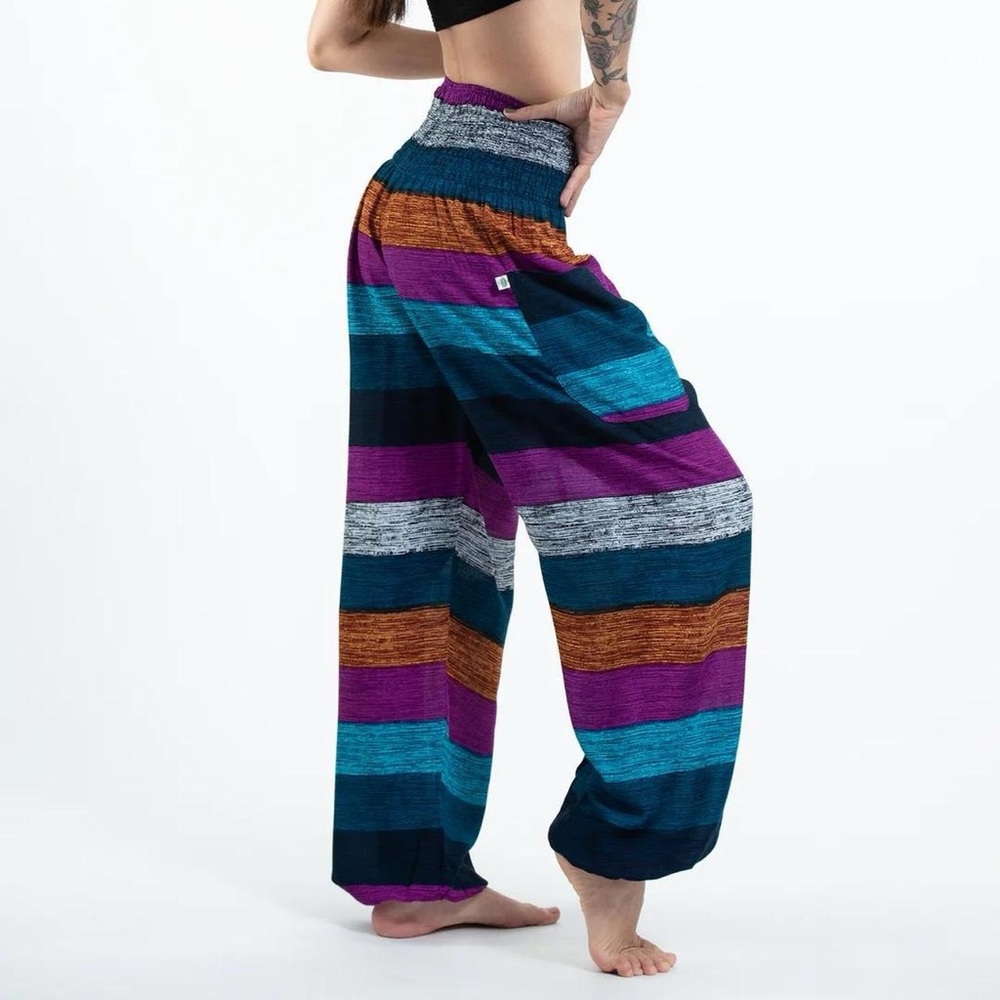 Boho Striped Women's Harem Pants in Blue